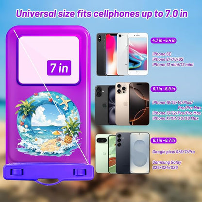 Personalized Initial Waterproof Phone Pouch Case - IPX8 Cellphone Dry Bag with Lanyard for iPhone 16/15/14/13/12 Pro Max (6.1–6.9"), Beach & Cruise Ship Essentials with Monogrammed Design (Purple, O)