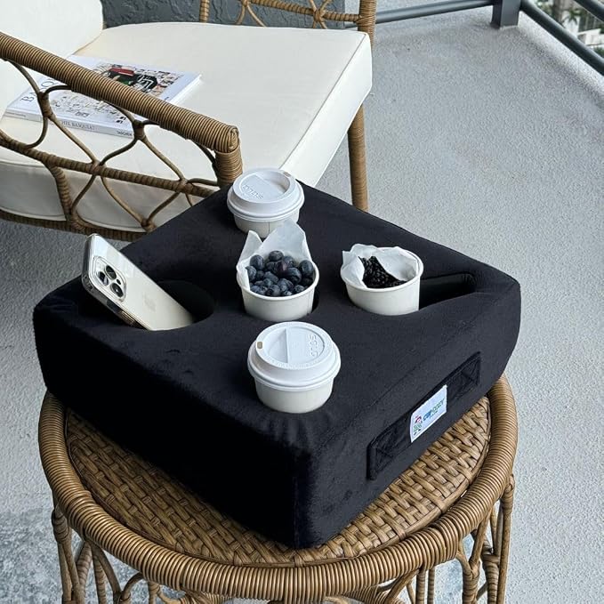 The Original Cup Cozy Pillow 5 Hole Black As Seen on TV-Cup Holder Caddy for Couch, Sofa, Bed, Car, RV, Park, Beach, & More!