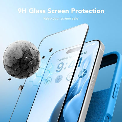 GONEZ Magnetic for iPhone 16 Pro Case, Compatible with MagSafe, [Screen Protector + Camera Lens Protector], Silicone Shockproof Anti-Scratch Protective Phone Case 6.3 inch, Wave Blue