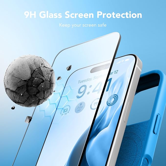 GONEZ Magnetic for iPhone 16 Pro Max Case, Compatible with MagSafe, Liquid Silicone Case, with Screen Protector + Camera Protector, Full Body Protective Shockproof Phone Cover 6.9", Wave Blue
