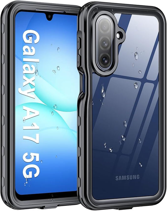 Beasyjoy for Samsung Galaxy A17 5G Case Waterproof, Built-in Screen Protector IP68 Waterproof Dustproof,Full Body Rugged Cover Military Grade Shockproof Protective for Samsung A17 5G 6.7", Black/Clear
