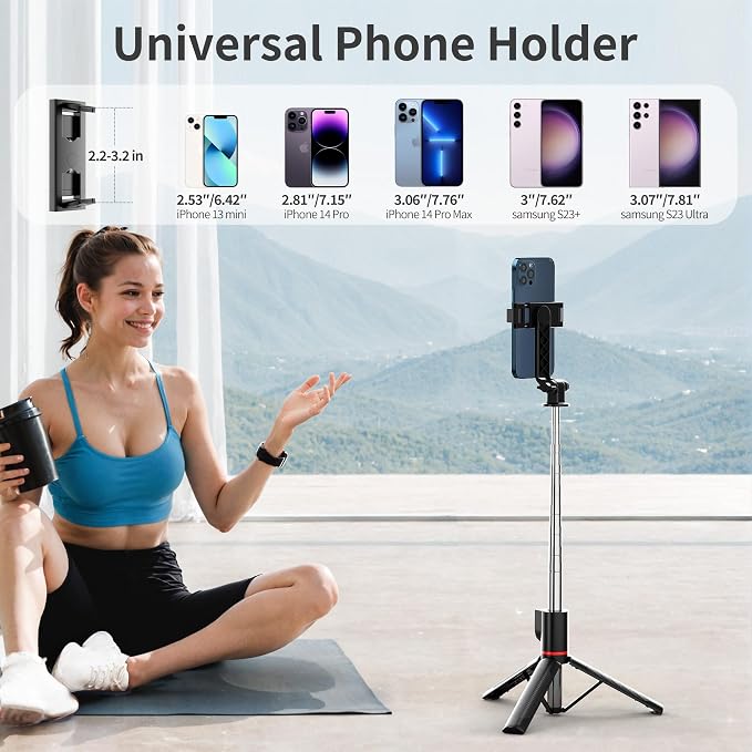Selfie Stick for iPhone, 360°Rotating Tripod for Phone with Detachable Remote, Portable Phone Tripod Stand for Video Recording, Compact & Lightweight