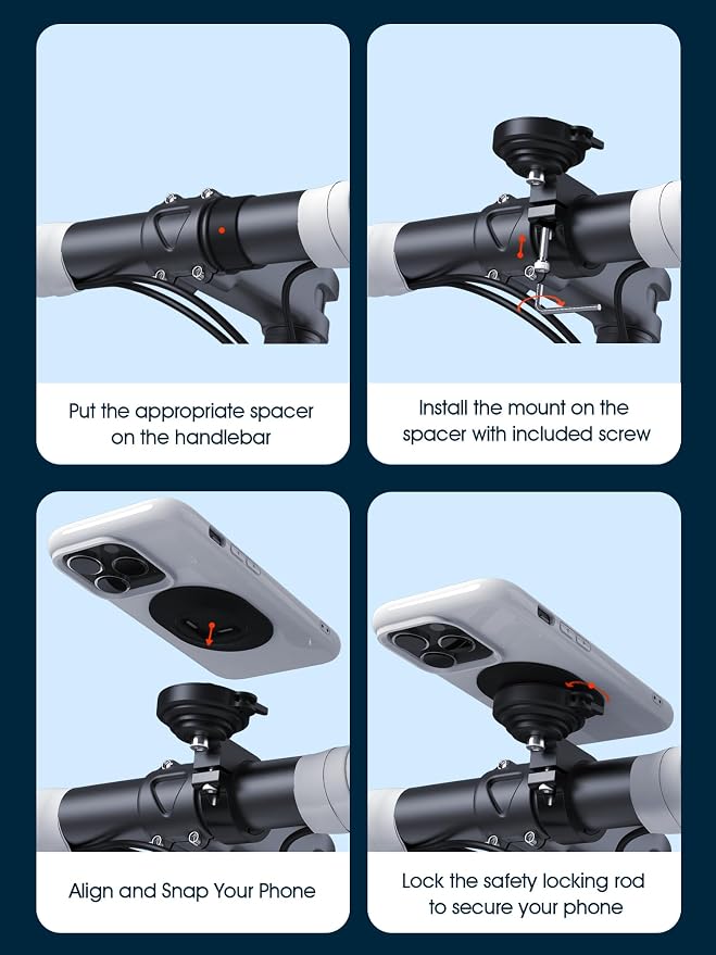sincetop Bike/Motorcycle Phone Mount - Series Q [ Quad ] - Bicycle Handlebar Aluminum Cell Phone Holder - Quick Lock & Release - Compatible with Moto/Mountain/Road/Electric Bikes, and Scooters