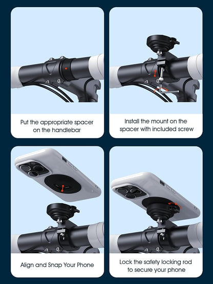 sincetop Bike/Motorcycle Phone Mount - Series Q [ Quad ] - Bicycle Handlebar Aluminum Cell Phone Holder - Quick Lock & Release - Compatible with Moto/Mountain/Road/Electric Bikes, and Scooters