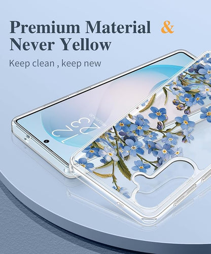 GVIEWIN for Samsung Galaxy S26 Plus Case, Clear Floral Slim Shockproof Protective Women Phone Case, Non-Yellowing, with Screen Protector&Camera Lens Protector for S26 Plus 6.7", Aconite/Blue