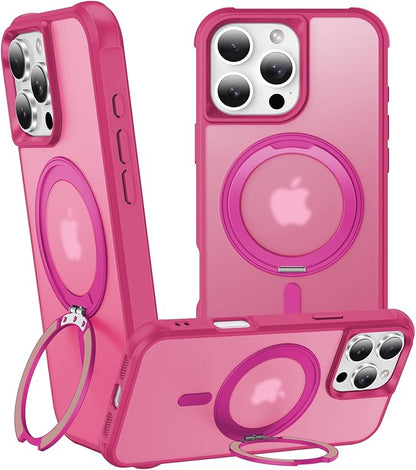 360° Magnetic Swivel Ring for iPhone 16 pro case, Built-in Metal Stand and Ring Holder, Magsafe Compatible, Military Grade Protection, Shockproof - Rose Pink