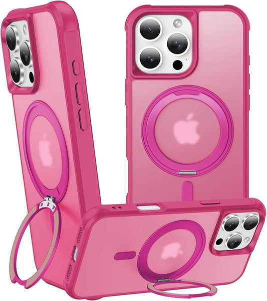360° Magnetic Swivel Ring for iPhone 16 pro case, Built-in Metal Stand and Ring Holder, Magsafe Compatible, Military Grade Protection, Shockproof - Rose Pink