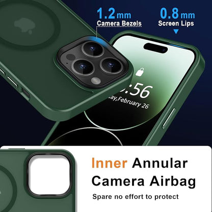 MOCCA Strong Magnetic for iPhone 14 Pro Max Case [Compatible with Magsafe] [10FT Military Grade Protective] Translucent Matte Slim Shockproof Case for iPhone 14 Pro Max 6.7" -Midnight Green