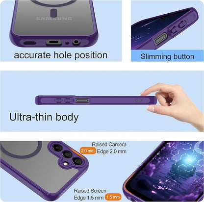 for Galaxy A15 5G Phone Case: Samsung A15 Phone Case with 2PC Tempered Glass Screen Protector, Wireless Charging Samsung A15 5G Case Matte Translucent Soft-Touch & Shockproof Funda para A 15,Purple