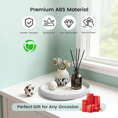 1 Pack 10" Bathroom and Vanity Tray, ABS Bathroom Counter Organizer, Coffee Table Decor for Perfume, Candles, Keys &More. Kitchen Countertop Organizer, Decorative Tray Soap Holder, White