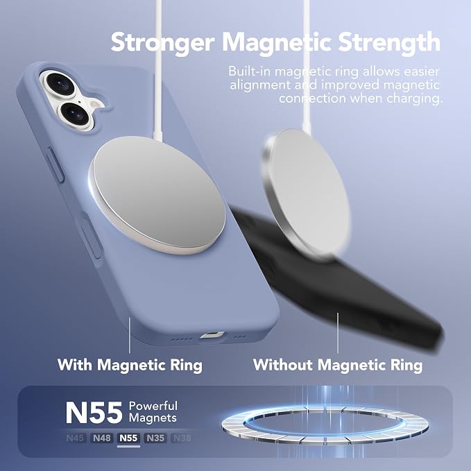 GONEZ Magnetic for iPhone 17 Case, Compatible with MagSafe, [Screen Protector + Camera Lens Protector], Liquid Silicone Anti-Scratch Shockproof Protective Phone Case 6.3 inch, Lavendr Gray