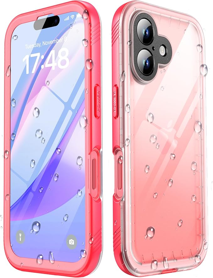 SPORTLINK for iPhone 16 Plus Case with Screen Protector,IP68 Underwater/6.6FT Military Dropproof/Dustproof/Heavy Duty Full Body Phone Case for Apple iPhone 16 Plus 6.7 inch Pink/Frosted Clear