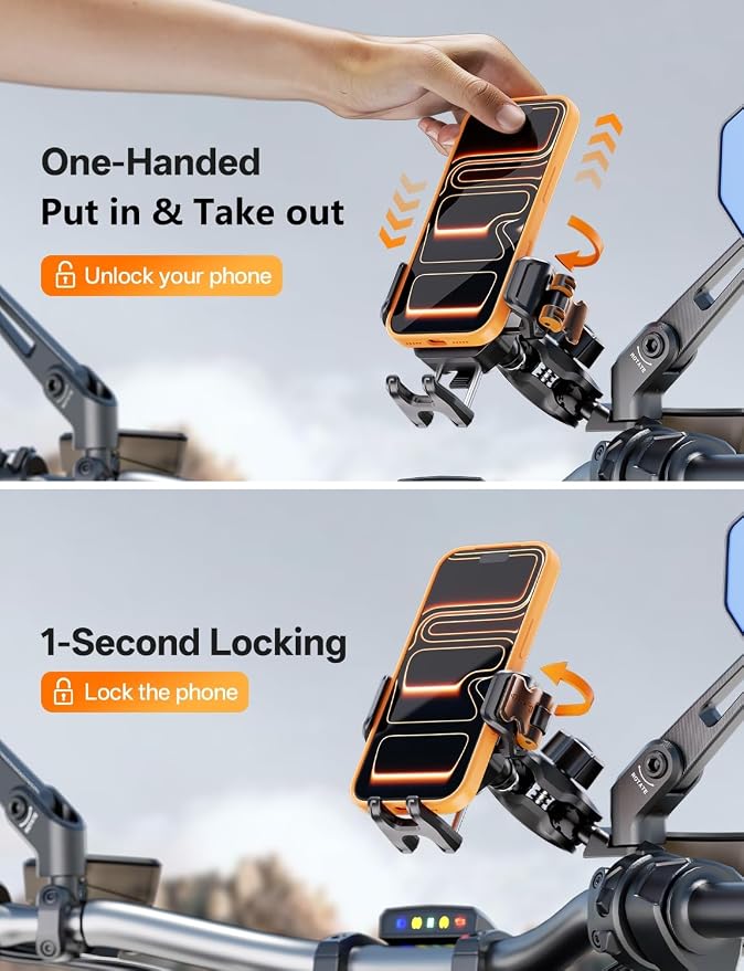 Kewig Motorcycle Phone Mount with Vibration Dampener [Anti-Theft] [Camera Friendly] Aluminum Alloy Rear-View Cellphone Holder for Motorcycle, Adjustable Size Fit 5.4-7.2" Smartphone