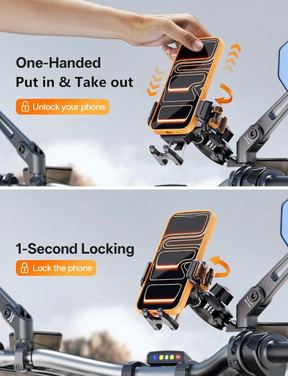 Kewig Motorcycle Phone Mount with Vibration Dampener [Anti-Theft] [Camera Friendly] Aluminum Alloy Rear-View Cellphone Holder for Motorcycle, Adjustable Size Fit 5.4-7.2" Smartphone