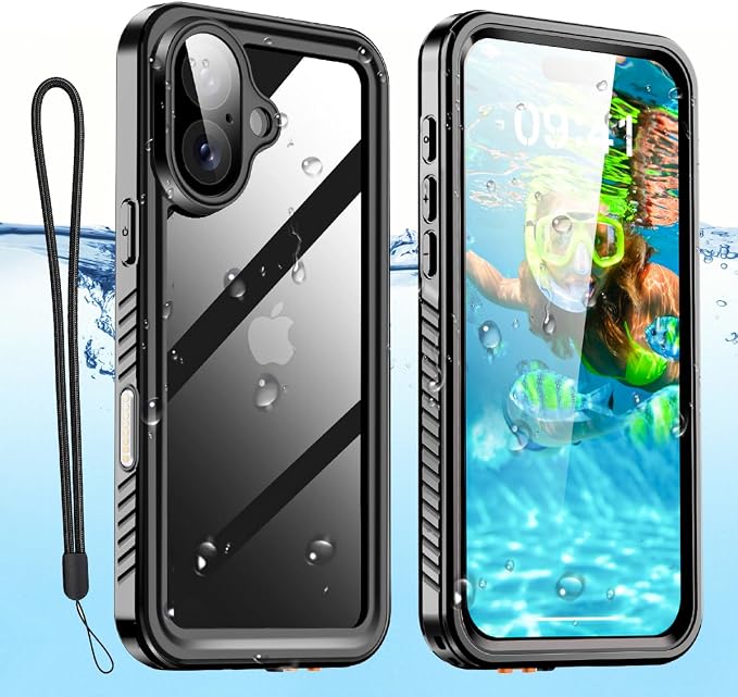 AICase Compatible with iPhone 16 Case Waterproof, Clear Water Proof Built-in Screen Protector Shockproof Dustproof Snowproof Full Body Rugged Underwater Phone Case