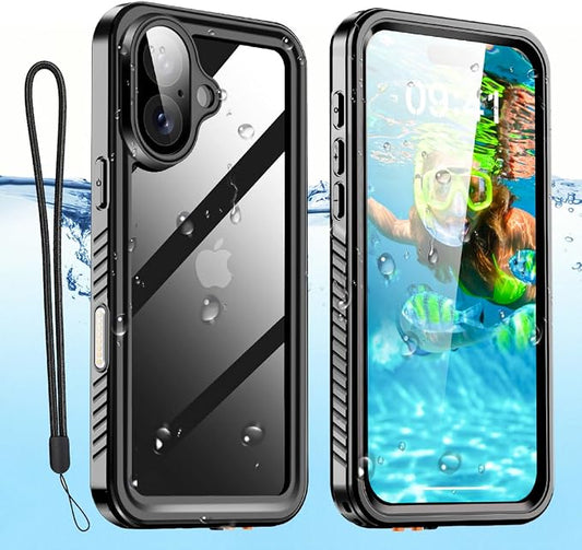 AICase Compatible with iPhone 16 Case Waterproof, Clear Water Proof Built-in Screen Protector Shockproof Dustproof Snowproof Full Body Rugged Underwater Phone Case