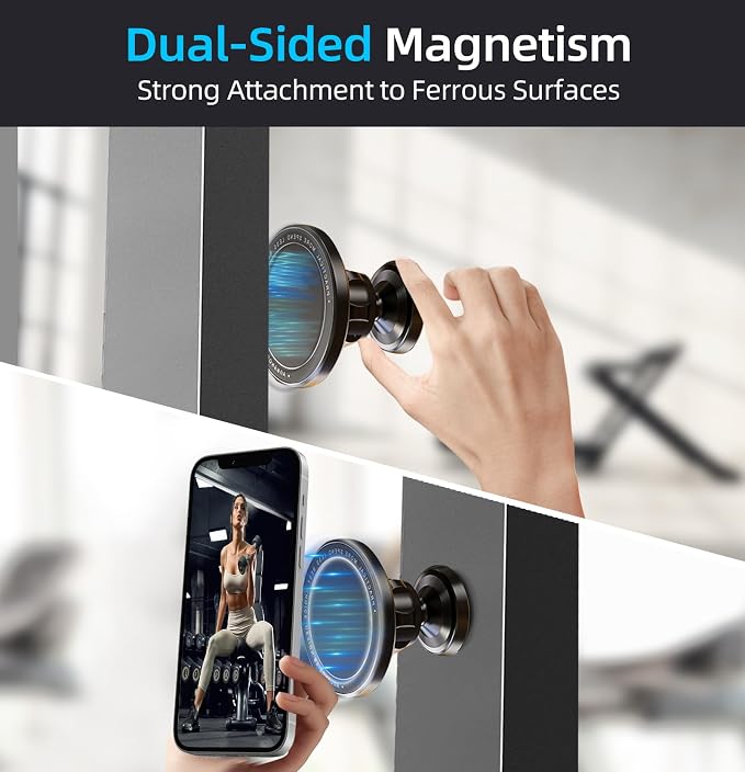 Magnetic Phone Holder for Gym – 360° Rotating Gym Phone Mount Holder for MagSafe, Dual Magnetic Cell Phone Holder Compatible with iPhone 16 15 14 13 12 Series Portable Gym Accessories-931004