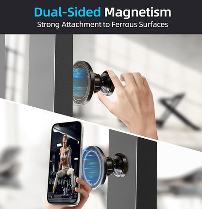Magnetic Phone Holder for Gym – 360° Rotating Gym Phone Mount Holder for MagSafe, Dual Magnetic Cell Phone Holder Compatible with iPhone 16 15 14 13 12 Series Portable Gym Accessories-931004