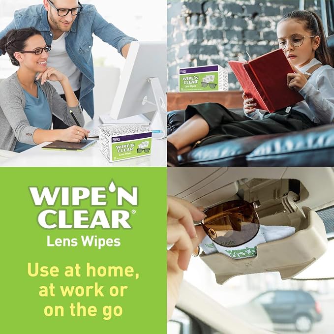 Flents Wipe 'N Clear Lens Cleaning Wipes, Pre-Moistened, Gentle Cleaning, AntiStreak, Fast Drying, 4 Portable Boxes Of 75, 300 Count, Individually Wrapped for Travel & Convenience, Made in the USA