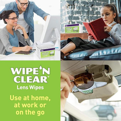 Flents Wipe 'N Clear Lens Cleaning Wipes, Pre-Moistened, Gentle Cleaning, AntiStreak, Fast Drying, 4 Portable Boxes Of 75, 300 Count, Individually Wrapped for Travel & Convenience, Made in the USA