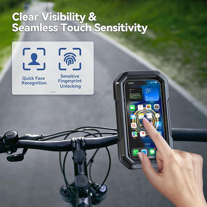 KDD Waterproof Bike Phone Holder - 360 Rotation Motorcycle Phone Mount, Fully Enclosed Touch Sensitive Design, Bicycle Phone Clamp Compatible with iPhone 16 Pro Max/15/14/13/12,4-6.7” Phones