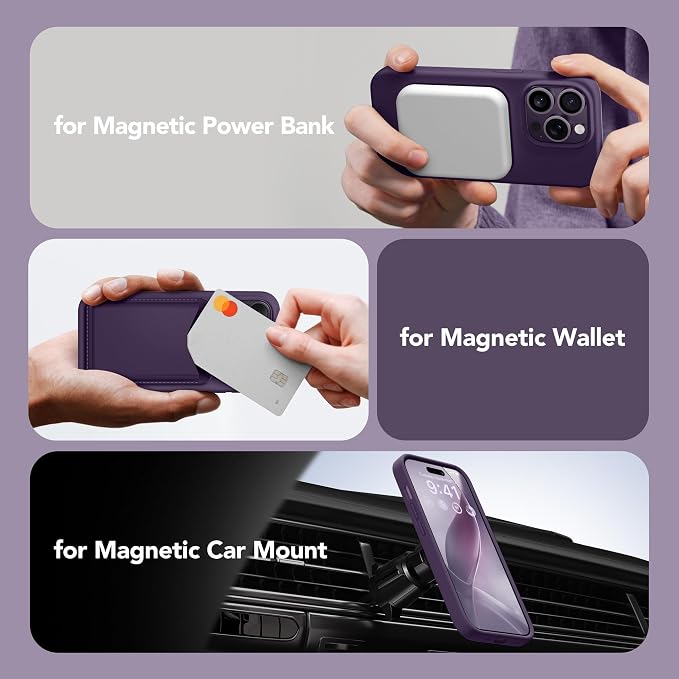 GONEZ for iPhone 14 Pro Case, Compatible with Magsafe, with Screen Protector + Camera Lens Protector, Soft Anti-Scratch Microfiber Lining, Shockproof Liquid Silicone Phone Cover, Deep Purple