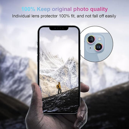 Jeluse 2X2 Pack Camera Lens Protector for iphone 14 Plus for iphone 14, 9H Tempered Glass Screen Protector Cover [Alignment Kit Eazy installation] Metal Individual Ring