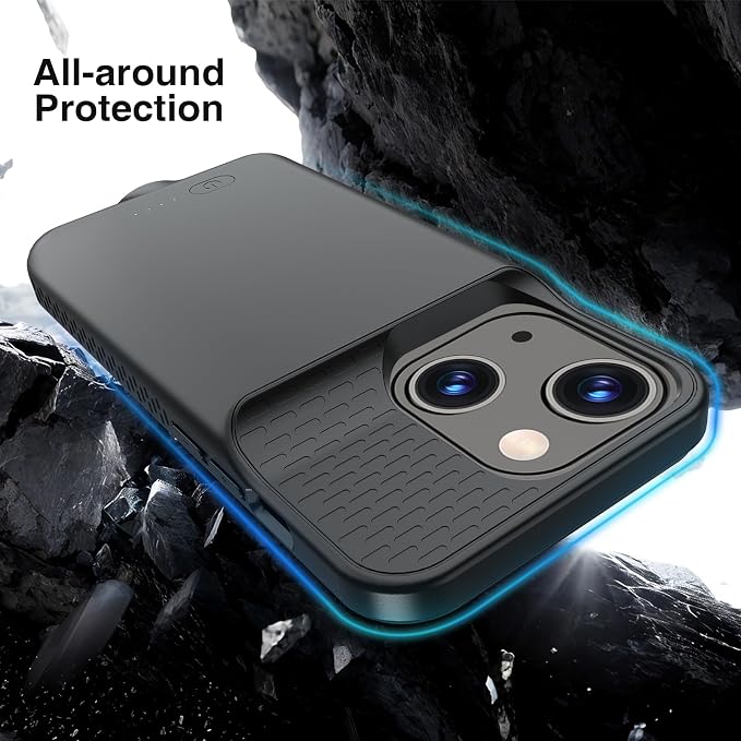 GIN FOXI Battery Case for iPhone 15 Pro/15, Rechargeable Case 15W Fast Charging Charger Real 7000mAh Ultra-Slim Anti-Fall Protection Extended Charger for iPhone 15 &15 Pro Black