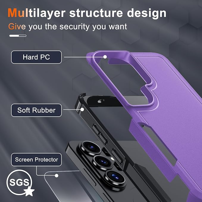 for Samsung Galaxy S26 Ultra Case with Screen Protector+Camera Lens Cover,Military Grade Heavy Duty Shockproof Phone Cover with Wrist Lanyard Strap for Samsung S26Ultra,Lavender