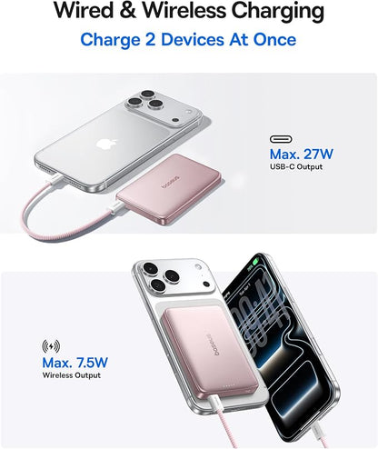Baseus Picogo Power Bank, 0.5" Ultra Slim 10000mAh MagSafe Portable Charger, 27W Fast Charging Magnetic Battery Pack, Upgraded Polished Alloy Wireless Charger for iPhone 17 Pro Max/Air/16/15/14/13/12