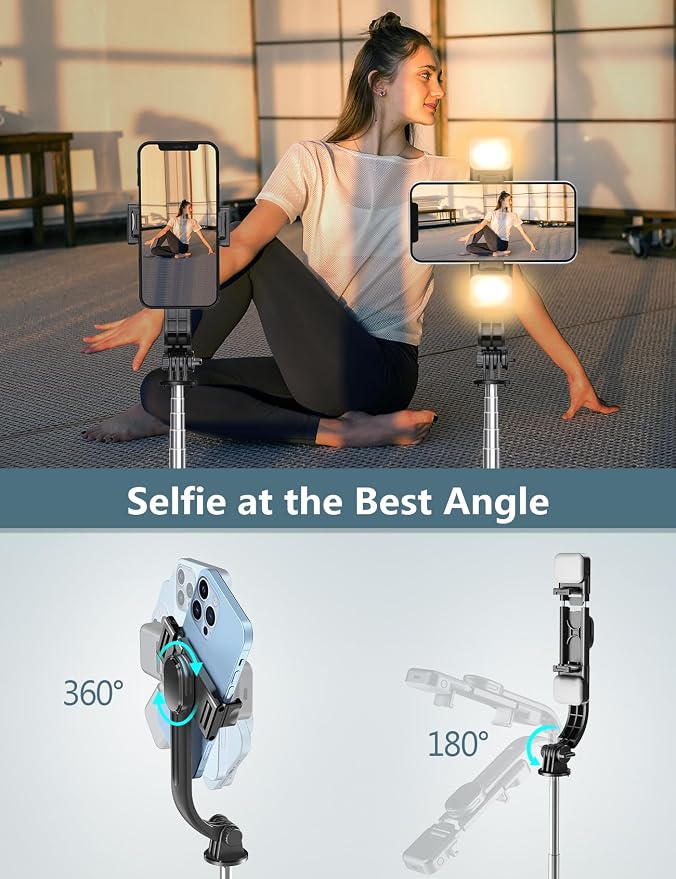Selfie Stick Tripod with Light, 67'' Tripod with Wireless Remote, Portable Phone Tripod Compatible with iPhone 16/15 Pro Max/15/14 Pro/14/13, Samsung S22/ S23 Ultra/Android Smartphone