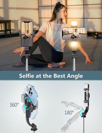 Selfie Stick Tripod with Light, 67'' Tripod with Wireless Remote, Portable Phone Tripod Compatible with iPhone 16/15 Pro Max/15/14 Pro/14/13, Samsung S22/ S23 Ultra/Android Smartphone