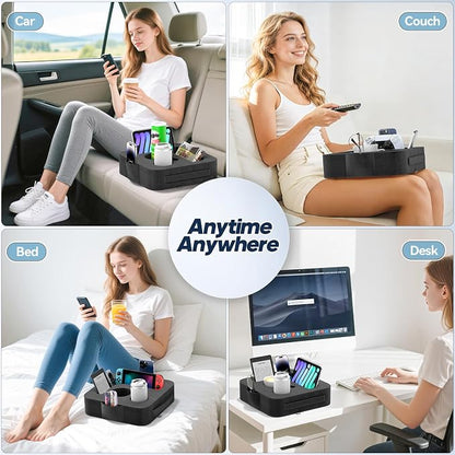 Couch Cup Holder Pillow, Sofa and Bed Organizer Caddy for iPad, Kindle, Switch, Game Controller, Remotes, Phones, Small-Sized Cup & Drink Holder for Couch, Bed, Desk, Car, Beach, Desk, Black