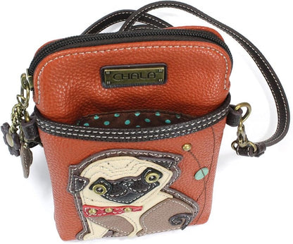 CHALA Dog Collection Cell Phone Crossbody Purse-Women PU Leather/Canvas Multicolor Handbag with Adjustable Strap