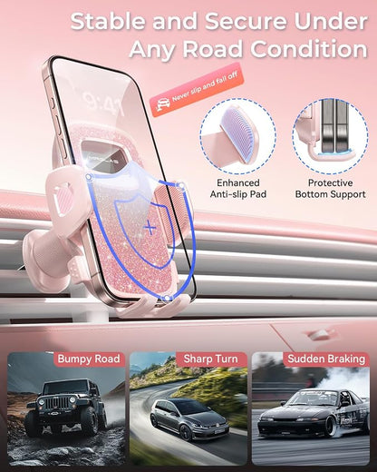 MRGLAS 2025 Upgraded Phone Holders for Your Car with New Metal Hook Clip, Handy Air Vent Cell Phone Car Mount [One Hand Operation], Universal Automobile Accessories for iPhone Android, Gifts for Women