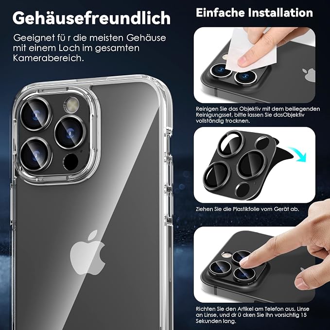 CloudValley for iPhone 14 Pro/iPhone 14 Pro Max Camera Lens Protector, 9H Tempered Glass Metal Alluminum [All in 1 Design], Case Friendly Anti-Scratch High Definition, Black