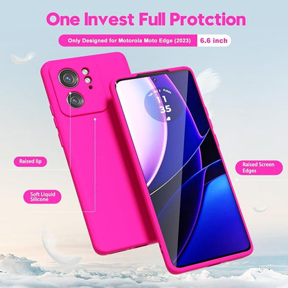 oakxco for Motorola Moto Edge 2023 Phone Case Liquid Silicone, Thin Slim Soft Rubber Gel TPU Plain Protective Simple Cover for Women Girl Cute, Matte Solid Color Aesthetic, Hot Pink