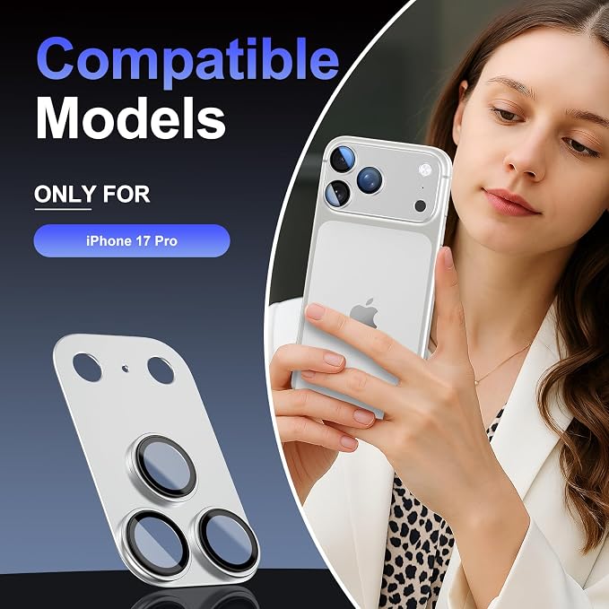 Camera Lens Protector for iPhone 17 Pro, Aluminum Alloy Frame + Sapphire Glass, Military-Grade Shatterproof, Strong Adhesion, Case-Friendly, Anti-Scratch, White