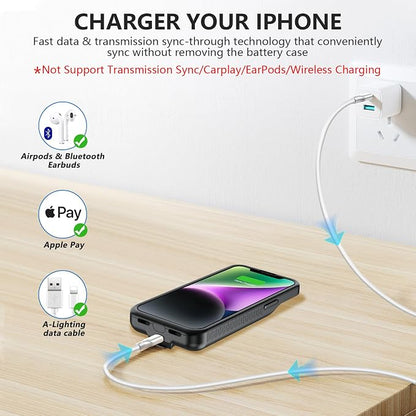 BOPPS Charging Case for iPhone 13/13 Pro/14/14 Pro 【with Stand】，Real Slim 7000mAh Portable Rechargeable Strong Protective Extended Charger Cover for iPhone 14/14 pro/13/13 pro Battery case