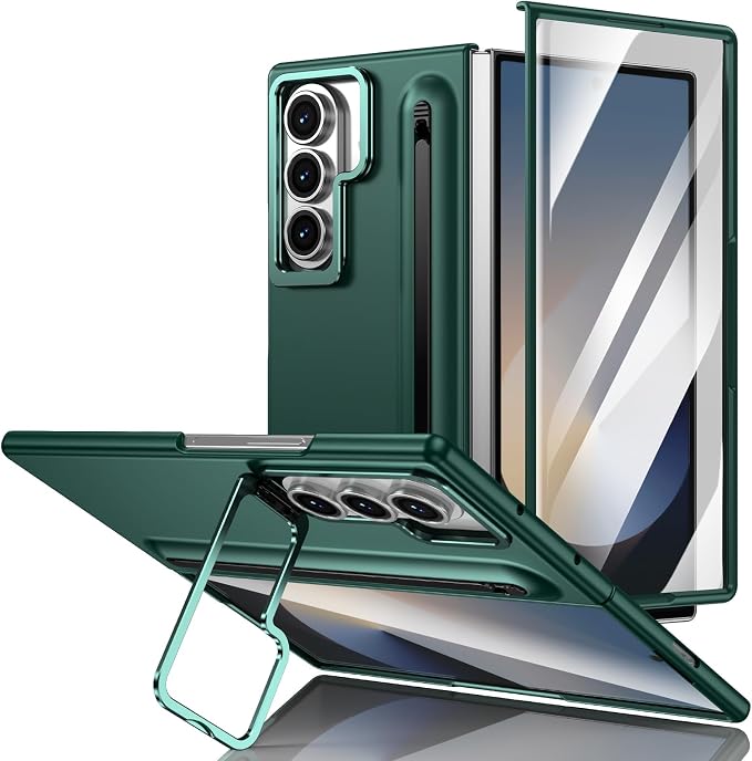 Slim PC phone Case for Samsung Galaxy Z Fold 6 phone case with Built-in S Pen Holder, Adjustable Camera Kickstand, Anti-Scratch Front Screen Protector | Shockproof Matte Finish mobile case Cover green