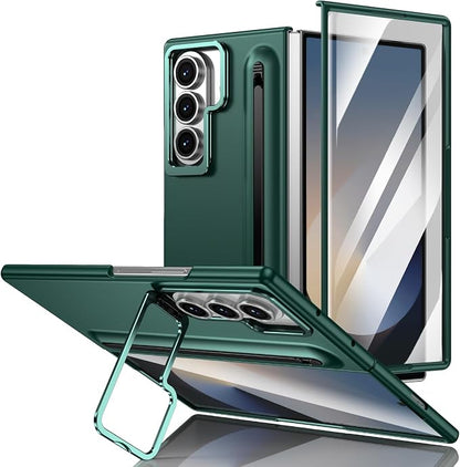 Slim PC phone Case for Samsung Galaxy Z Fold 6 phone case with Built-in S Pen Holder, Adjustable Camera Kickstand, Anti-Scratch Front Screen Protector | Shockproof Matte Finish mobile case Cover green