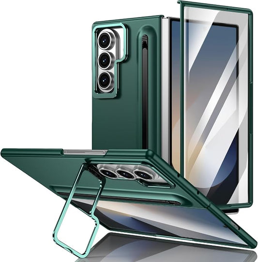 Slim PC phone Case for Samsung Galaxy Z Fold 6 phone case with Built-in S Pen Holder, Adjustable Camera Kickstand, Anti-Scratch Front Screen Protector | Shockproof Matte Finish mobile case Cover green