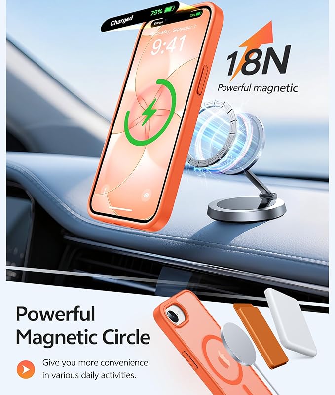 FNTCASE for iPhone 17e/ iPhone 16e Case, Fit for Magsafe, Screen Protector | Translucent Matte Magnetic Back, 14FT Military Grade Drop Protection, Shockproof Protective Phone Cover, Orange