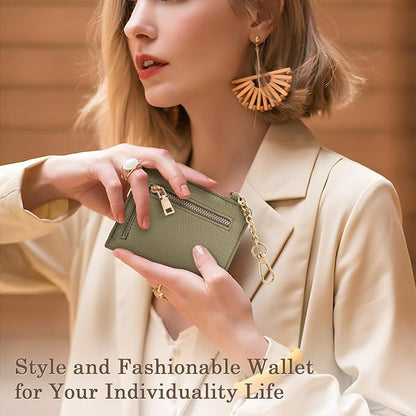 Diaclara Clip and Go Phone Strap with Zipper Pouch- Stylish Crossbody Adjustable Chain Lanyard with Leather Wallet for All Phones, Green