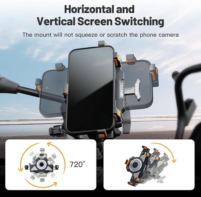 Aluminum Motorcycle Fork Stem Phone Mount Holder with Vibration Dampener, M1 FS Heavy Duty Cellphone Cradle, Anti-Theft MTB Phone Mount, 720° Adjustable for 6.1"-7.2" Smartphone