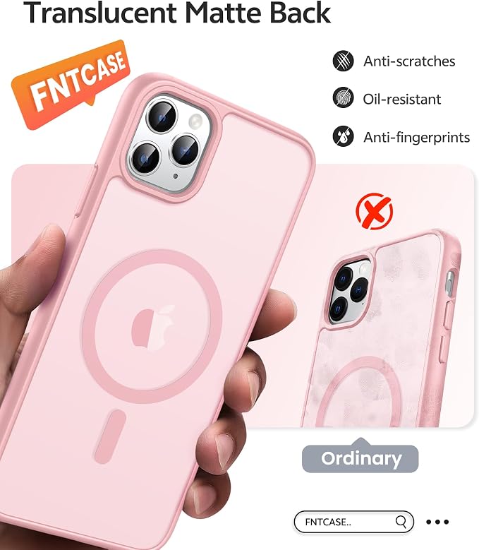 FNTCASE for iPhone 11 Pro Case: [Compatible with Magsafe] Translucent Matte Magnetic Phone Cover - Military Grade Drop Protection Shockproof Protective for iPhone 11Pro 2019 Cases - LightPink