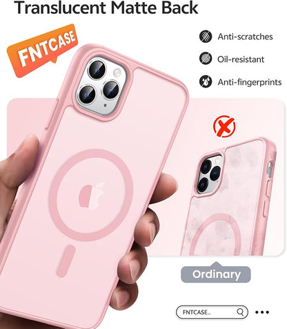 FNTCASE for iPhone 11 Pro Case: [Compatible with Magsafe] Translucent Matte Magnetic Phone Cover - Military Grade Drop Protection Shockproof Protective for iPhone 11Pro 2019 Cases - LightPink