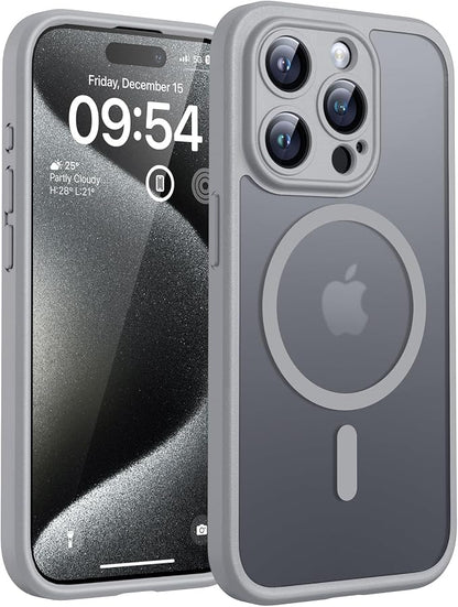 TOCOL Magnetic for iPhone 15 Pro Case, Upgraded Full Camera Protection, Compatible with Magsafe, Drop Protection, Translucent Matte Back Bumper Phone Cover 6.1-Inch (Gray)