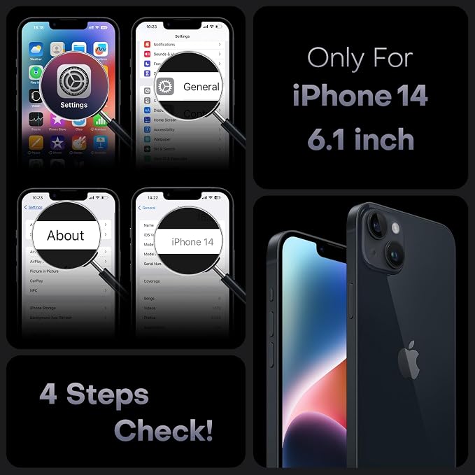 TOCOL Magnetic for iPhone 14 Case, Compatible with Magsafe, Upgraded Full Camera Protection, Drop Protection, Translucent Matte Back Bumper Phone Cover 6.1-Inch (Black)
