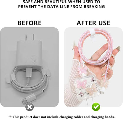 Lovmooful Compatible for iPhone 18W/20W USB-C Charger Cover Clear Lovely 3D Butterfly Waves Design Soft Charger Protector Cute Cable Case Saver Protector for Girls Women-Pink Butterfly